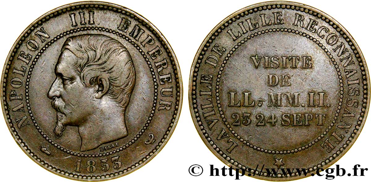 Module de dix centimes, Visite impériale à Lille les 23 et 24 septembre 1853 1853 Lille VG.3365  XF40 