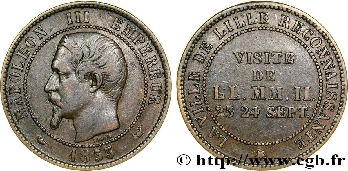 Module de dix centimes, Visite impériale à Lille les 23 et 24 septembre 1853 1853 Lille VG.3365  SS40 