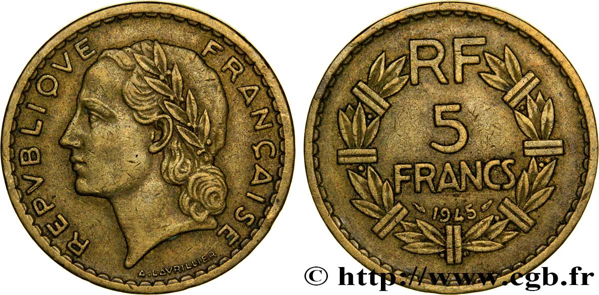 5 francs Lavrillier, bronze-aluminium 1945  F.337/5 SS48 