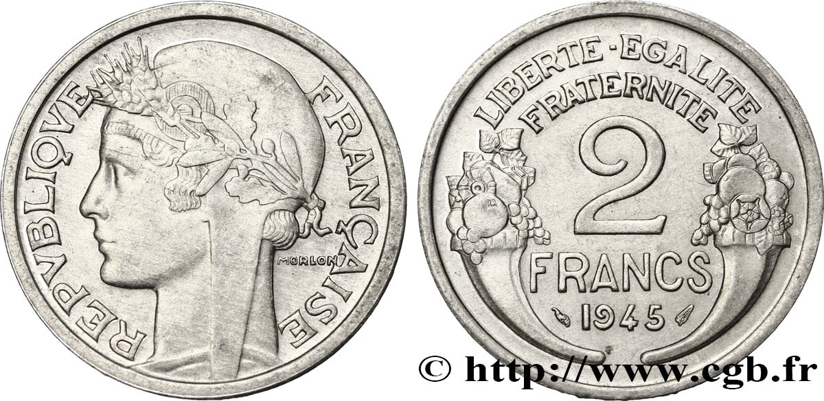 2 francs Morlon, aluminium 1945  F.269/5 AU55 