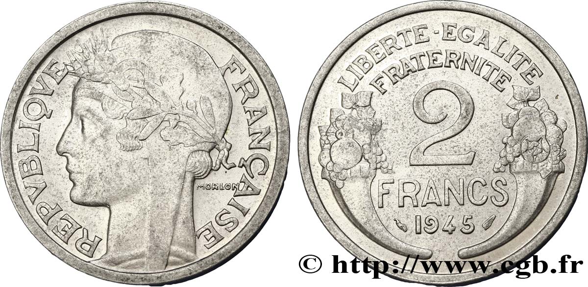 2 francs Morlon, aluminium 1945  F.269/5 SUP55 