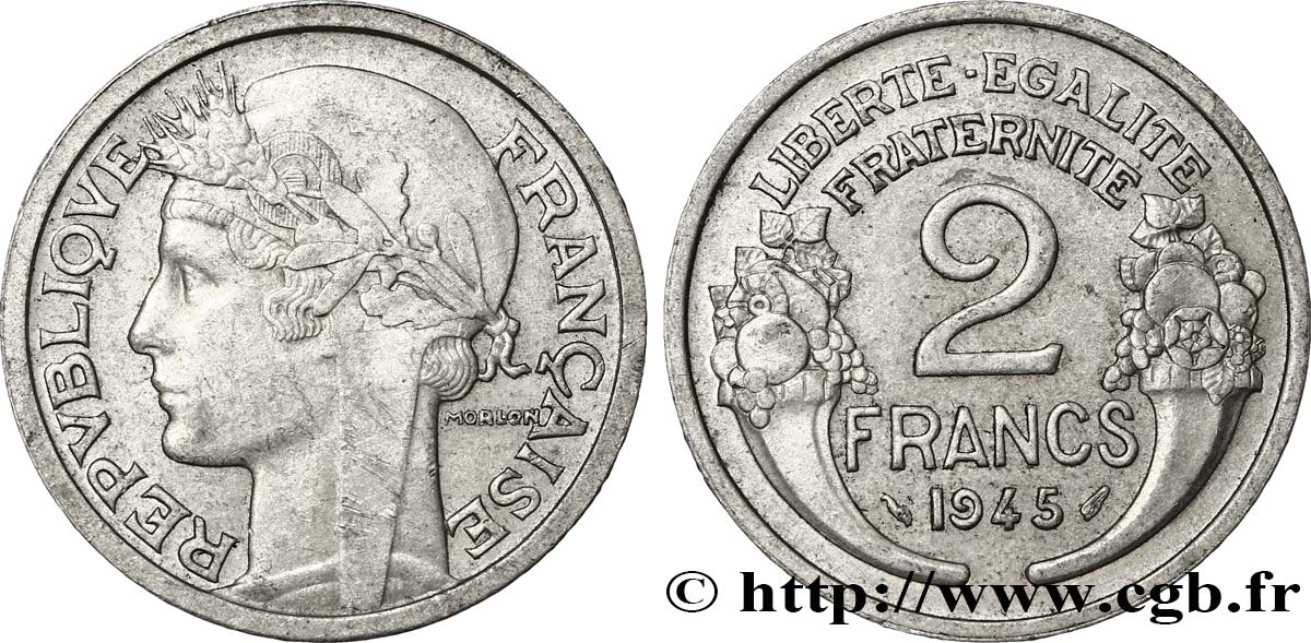 2 francs Morlon, aluminium 1945  F.269/5 SS48 