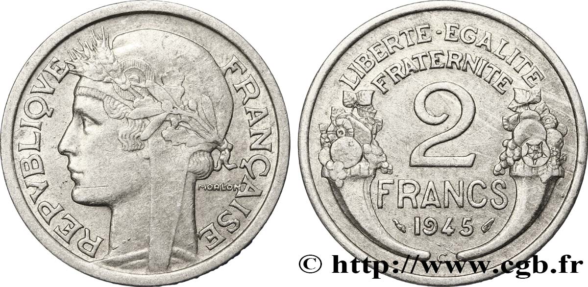 2 francs Morlon, aluminium 1945 Castelsarrasin F.269/7 SS45 