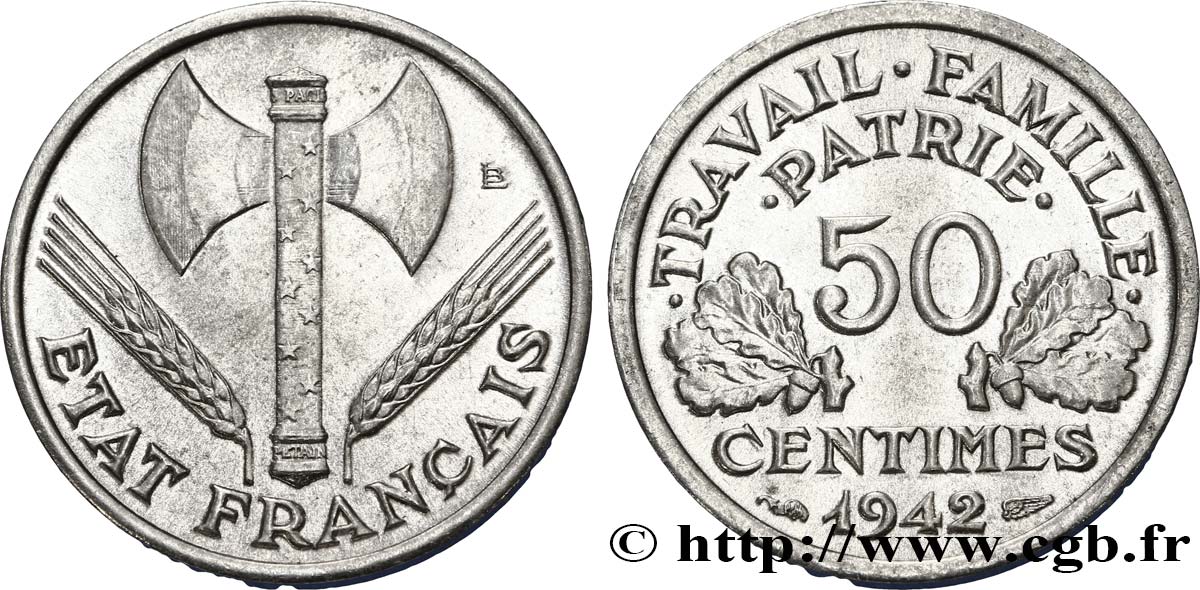 50 centimes Francisque, lourde 1942  F.195/3 fST63 