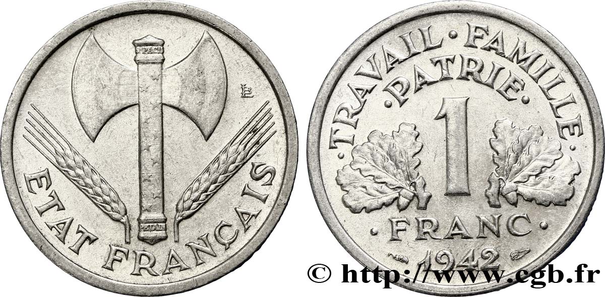 1 franc Francisque, lourde 1942  F.222/3 SUP62 