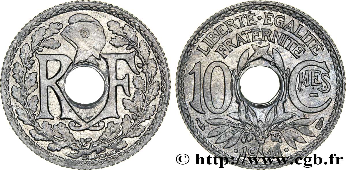 10 centimes Lindauer en zinc, Cmes souligné et millésime avec points 1941  F.140/2 SUP62 