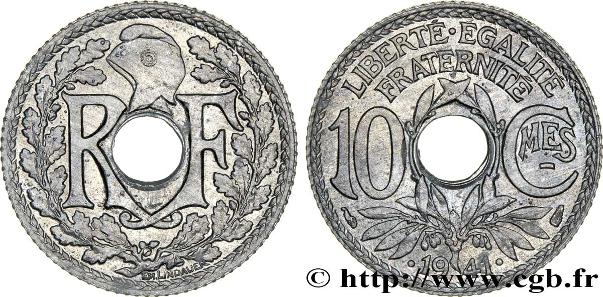 10 centimes Lindauer en zinc, Cmes souligné et millésime avec points 1941  F.140/2 VZ62 