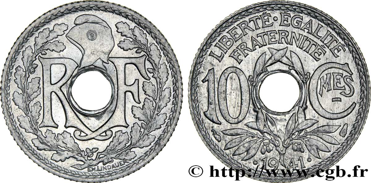 10 centimes Lindauer en zinc, Cmes souligné et millésime avec points 1941  F.140/2 SUP62 