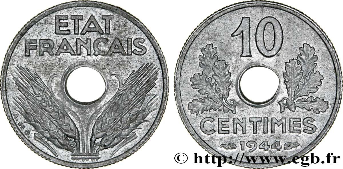 10 centimes État français, petit module 1944  F.142/3 SUP60 