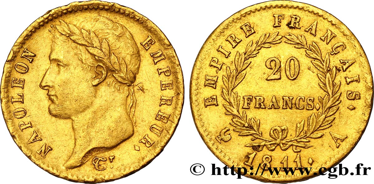 20 francs or Napoléon tête laurée, Empire français 1811 Paris F.516/16 TTB48 