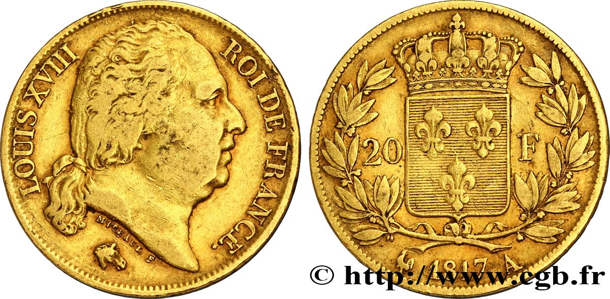 20 francs or Louis XVIII, tête nue 1817 Paris F.519/5 TTB40 