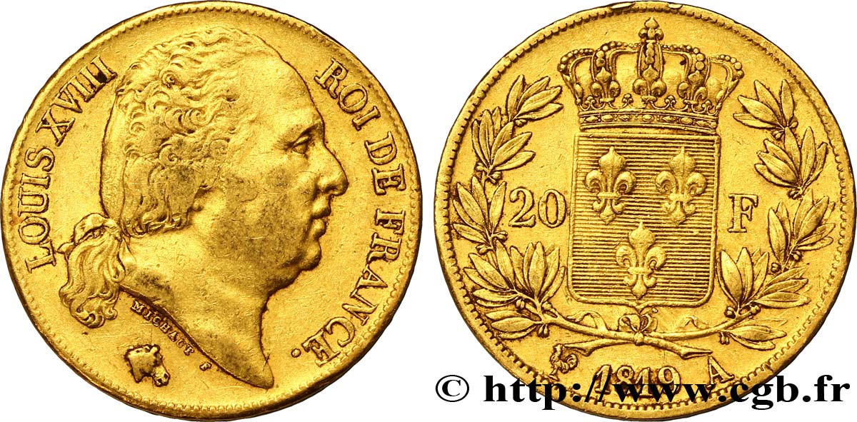 20 francs or Louis XVIII, tête nue 1819 Paris F.519/15 MBC45 