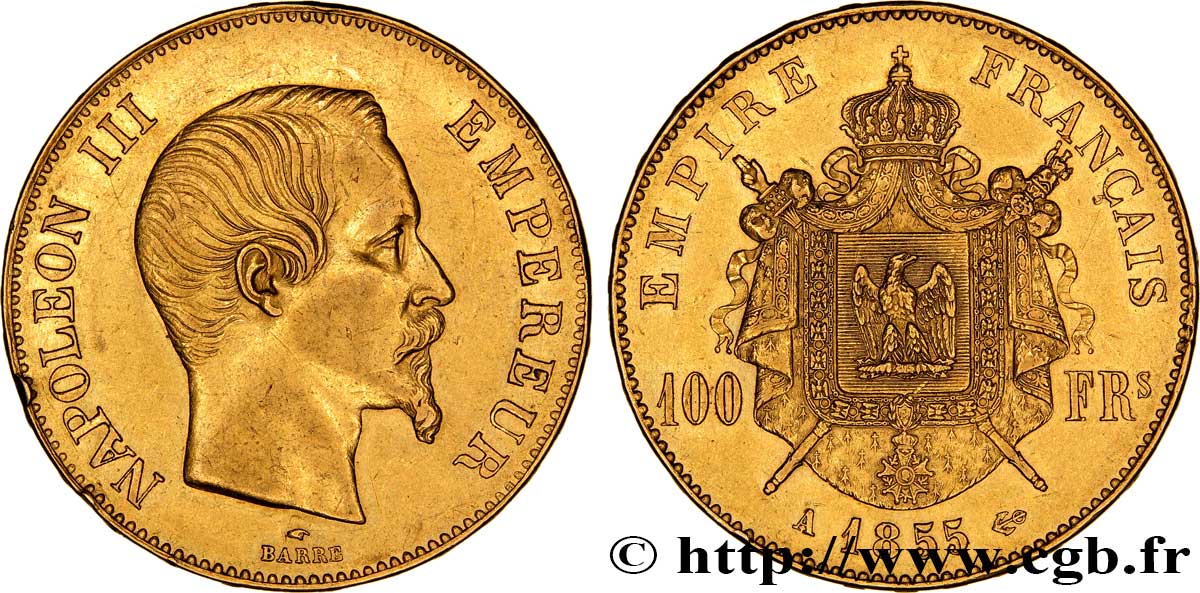 100 francs or Napoléon III, tête nue 1855 Paris F.550/1 TTB45 
