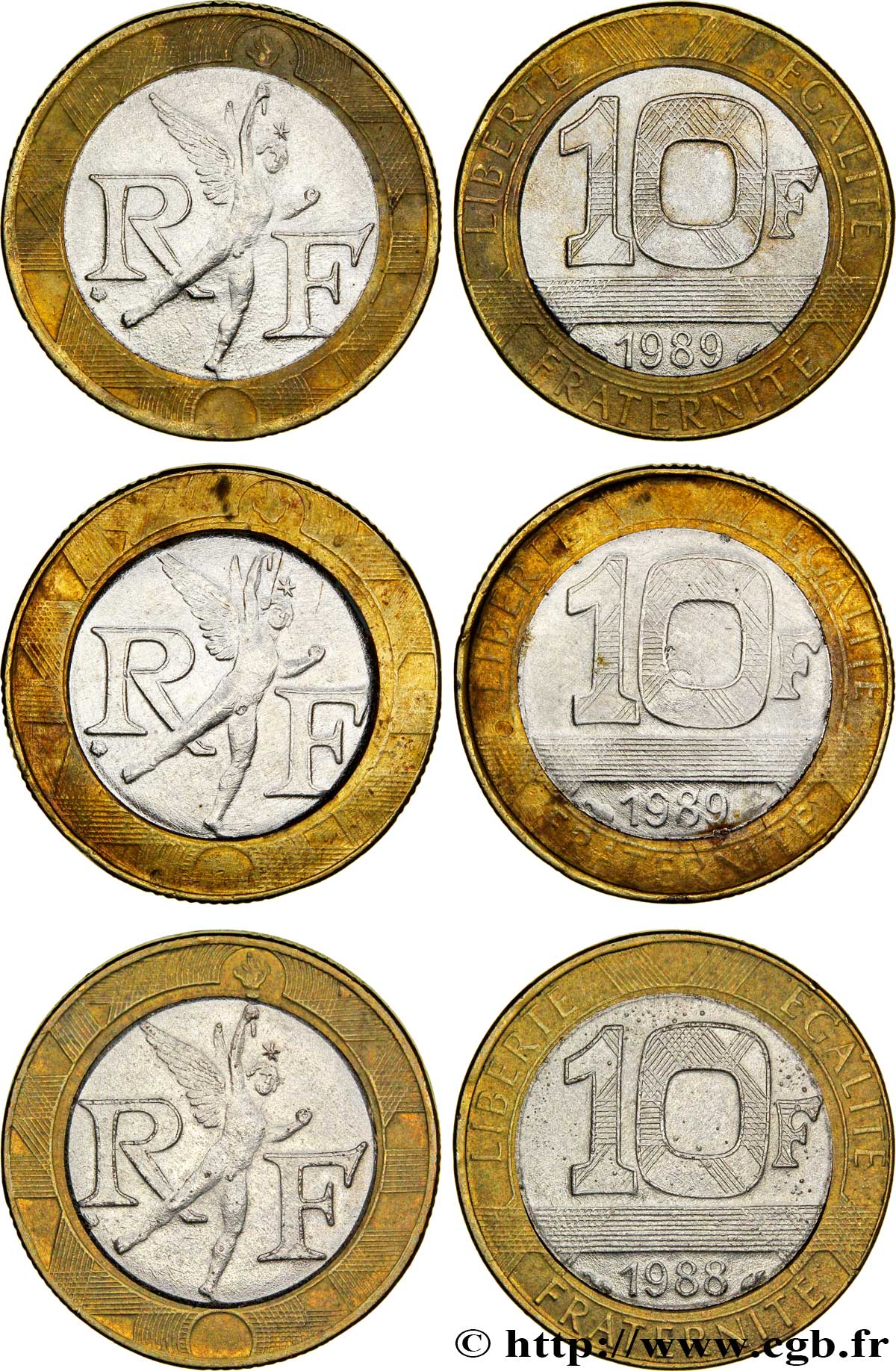 Lot de trois faux de 10 francs Génie de la Bastille - - F.375/- var. VF/XF 