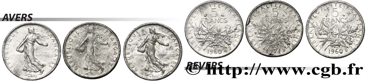 Lot de trois faux de 5 francs Semeuse -  F.340/4 var. XF 