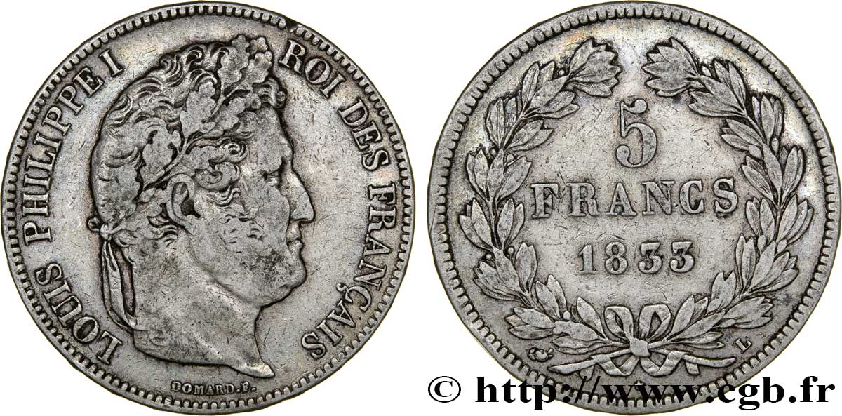 5 francs IIe type Domard 1833 Bayonne F.324/22 TB30 