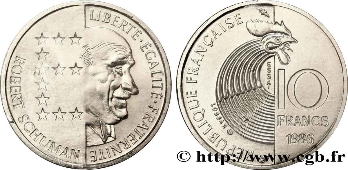 Essai de 10 francs Robert Schuman 1986 Pessac F.374/1 MS68 