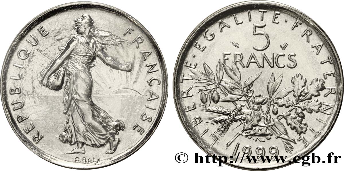 5 francs Semeuse, nickel, BU (Brillant Universel) 1999 Pessac F.341/35 MS70 