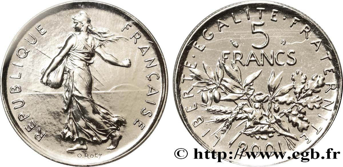 5 francs Semeuse, nickel, BU (Brillant Universel) 2001 Pessac F.341/37 ST68 