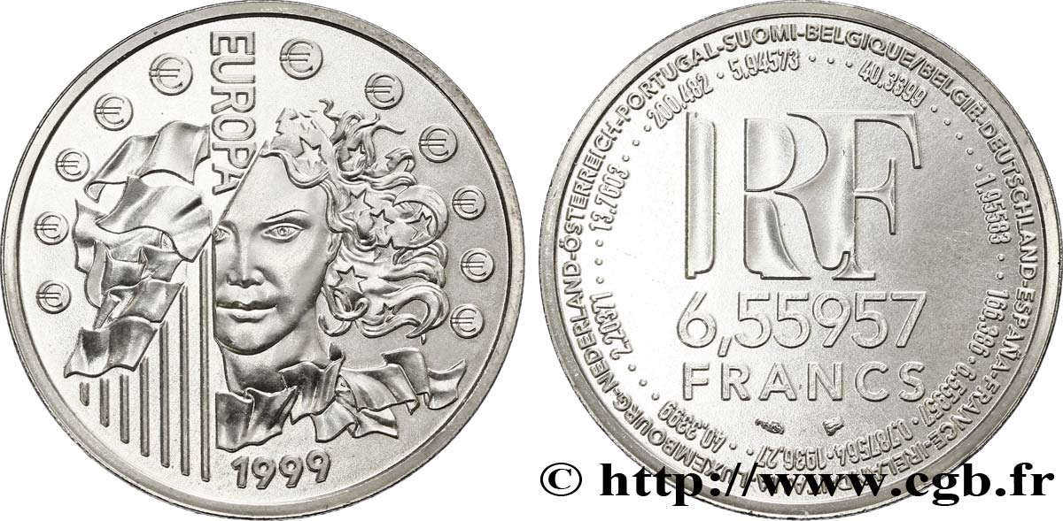 Brillant Universel 6,55957 francs - La parité 1999 Paris F.1250 2 MS64 