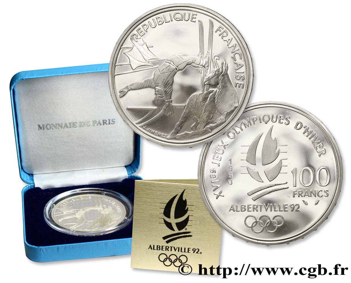 Belle Épreuve 100 francs - Ski acrobatique / Chamois 1990 Paris F./ MS68 