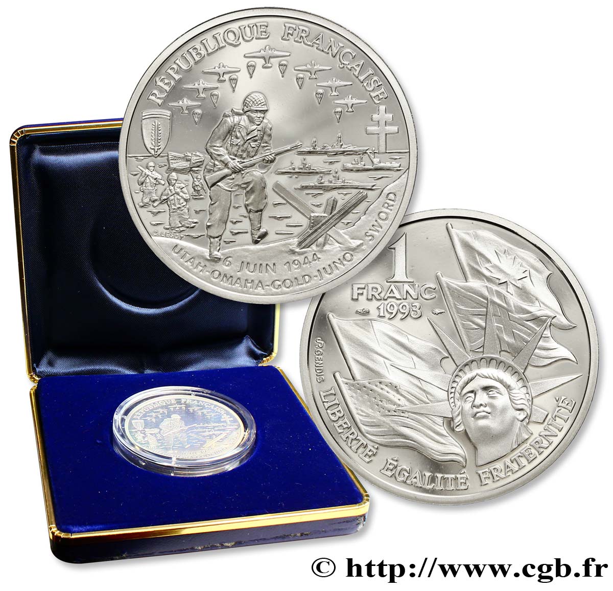 Piéfort Belle Épreuve 1 franc - Débarquement 1993 Pessac F.1002 2 var. FDC70 