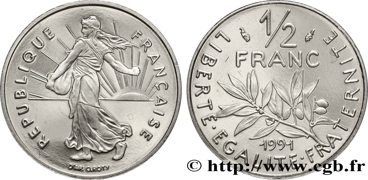 1/2 franc Semeuse, BE (Belle Épreuve) 1991 Pessac F.198/30 var. fST63 