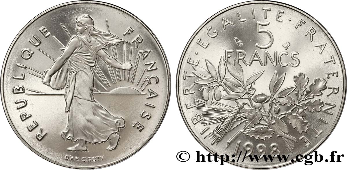 5 francs Semeuse, nickel, BE (Belle Épreuve) 1998 Pessac F.341/34 var. fST63 