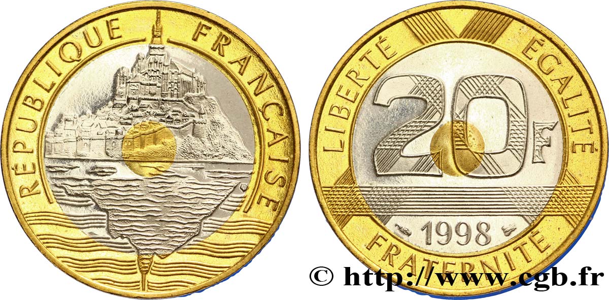 20 francs Mont Saint-Michel, BE (Belle Épreuve) 1998 Pessac F.403/14 var. MS63 