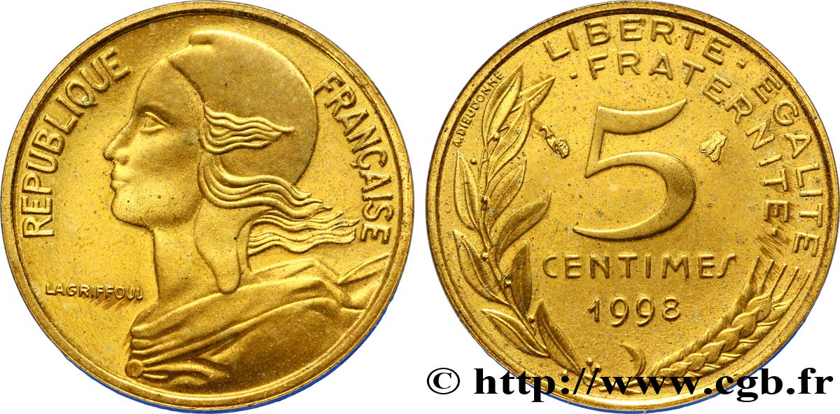 5 centimes Marianne, BE (Belle Épreuve), 4 plis 1998 Pessac F.125/41 var. fST63 
