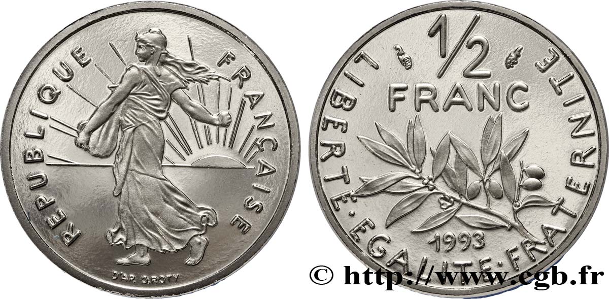 1/2 franc Semeuse, BE (Belle Épreuve) 1993 Pessac F.198/34 var. MS68 