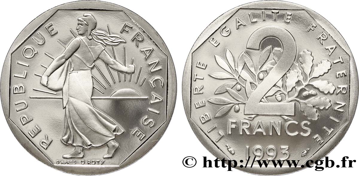 2 francs Semeuse, nickel, BE (Belle Épreuve) 1993 Pessac F.272/19 var. FDC68 