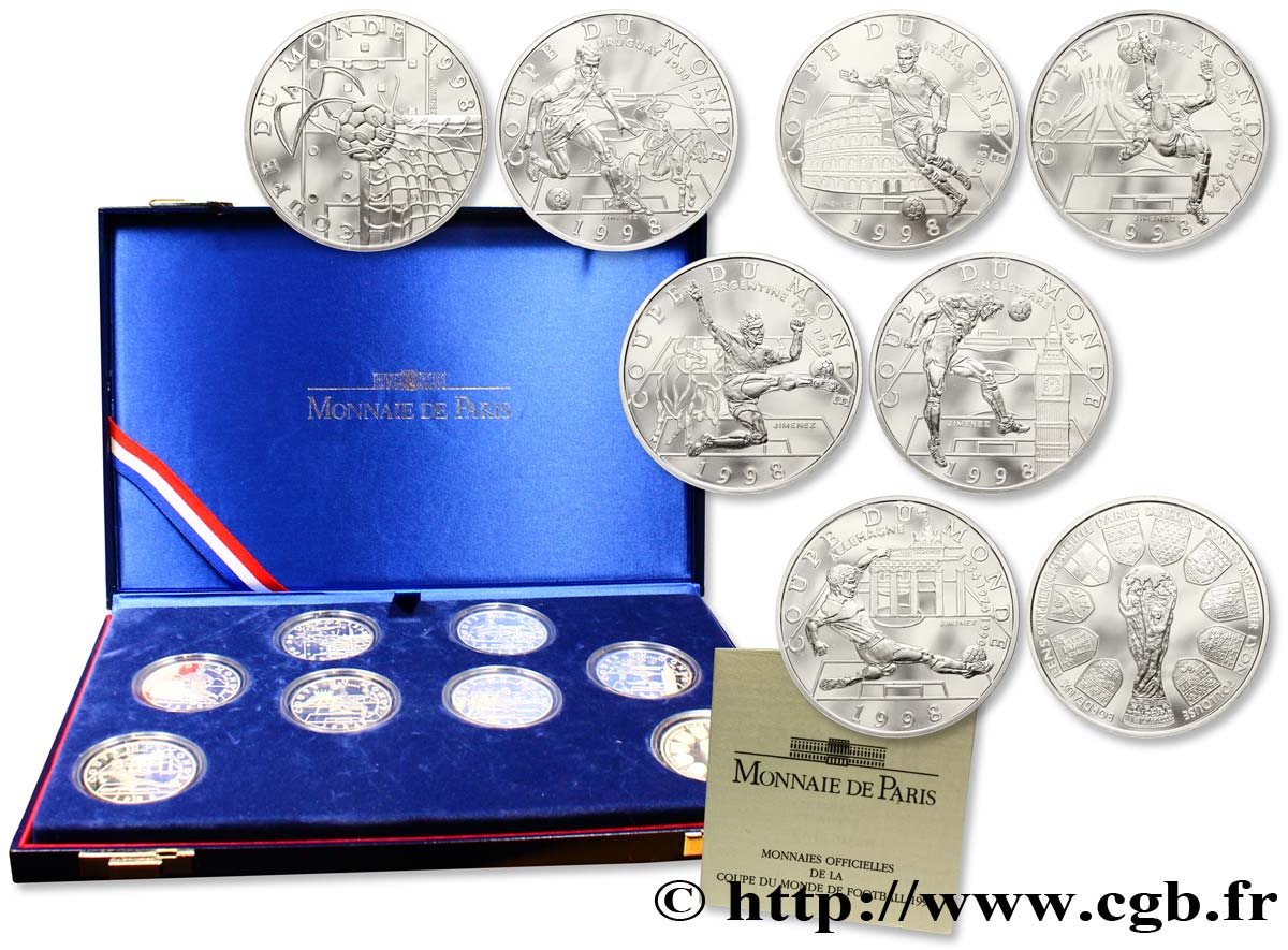 Coffret Belle Épreuve des huit pièces de 100 Francs Coupe du monde de football 1998 n.d.  F5.1306 à 1313 1 MS 