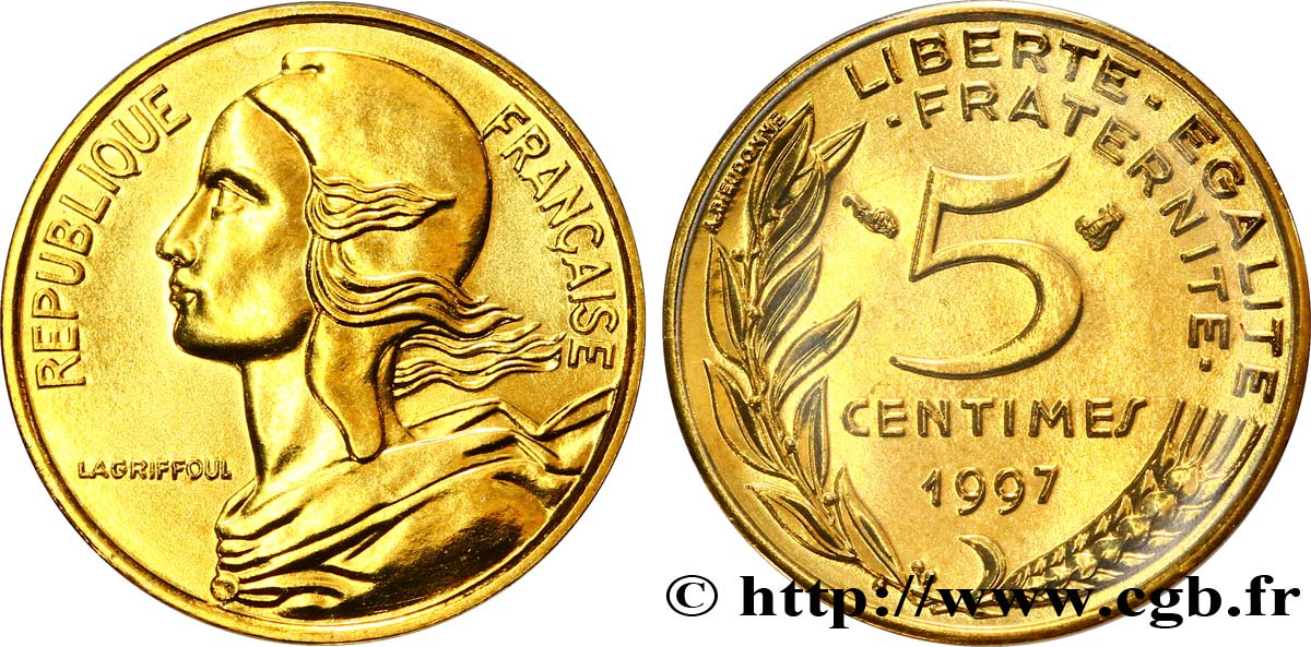 5 centimes Marianne, BU (Brillant Universel) 1997 Pessac F.125/40 FDC68 