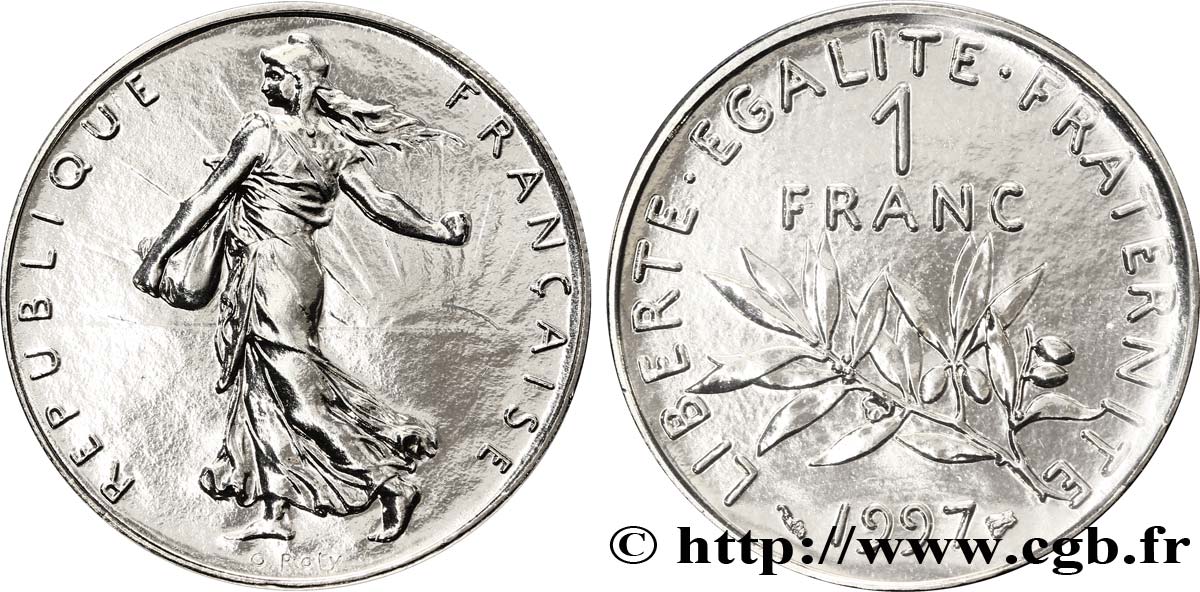 1 franc Semeuse, nickel, BU (Brillant Universel) 1997 Pessac F.226/45 MS68 