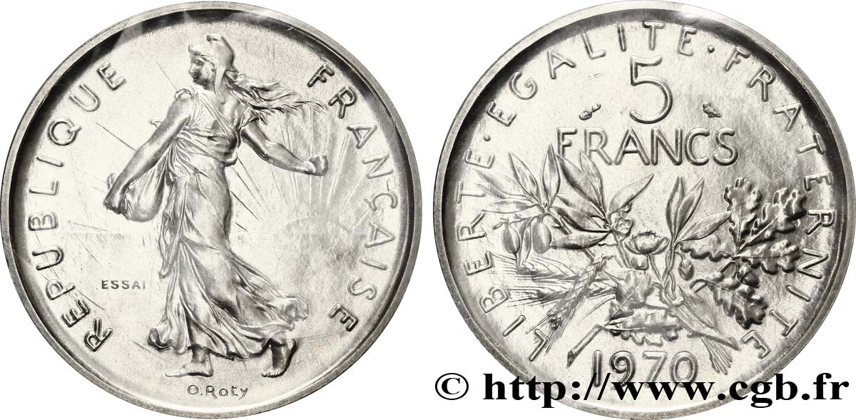 Essai de 5 francs Semeuse, nickel 1970 Paris F.341/1 MS70 