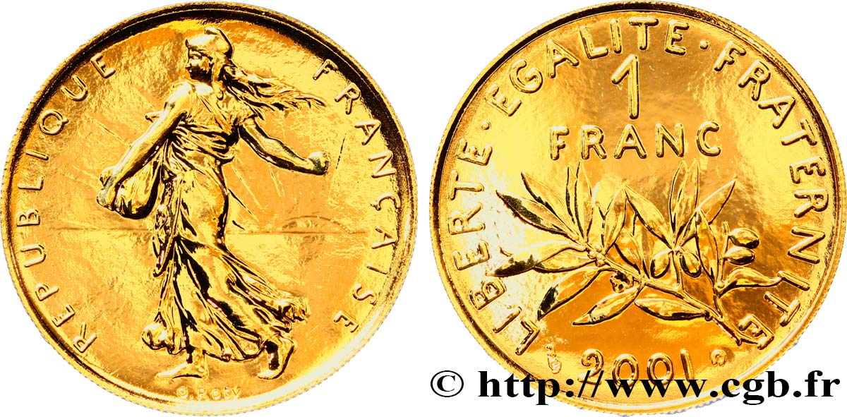 1 franc Semeuse, nickel Or, BU (Brillant Universel) 2001 Pessac F5.1007 2 MS68 