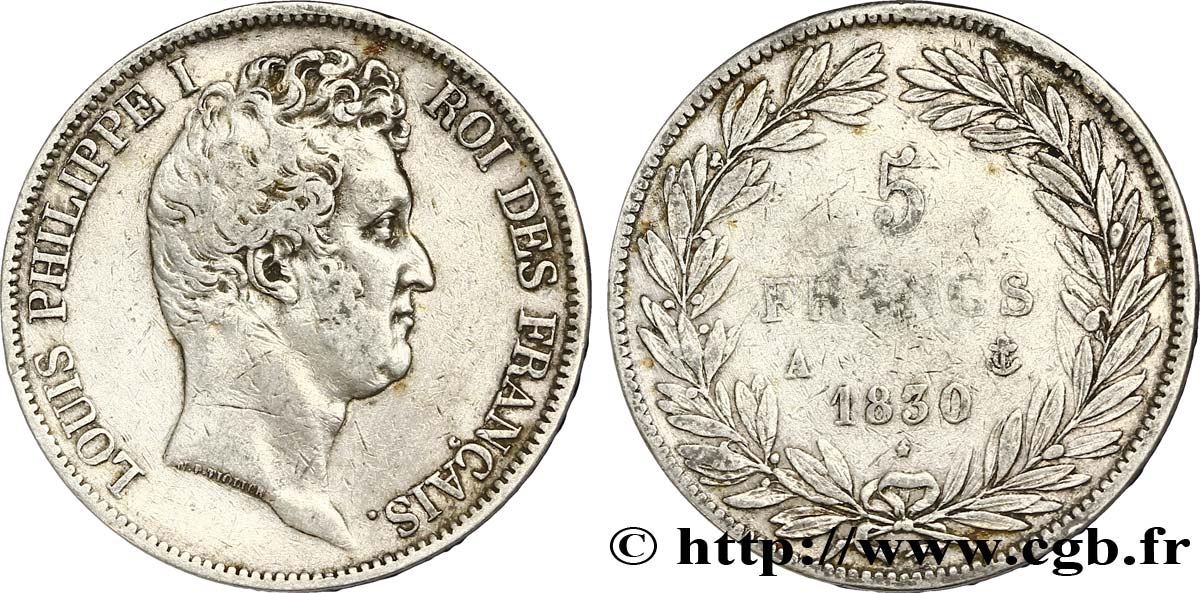 5 francs type Tiolier avec le I, tranche en creux 1830 Paris F.315/1 TB30 