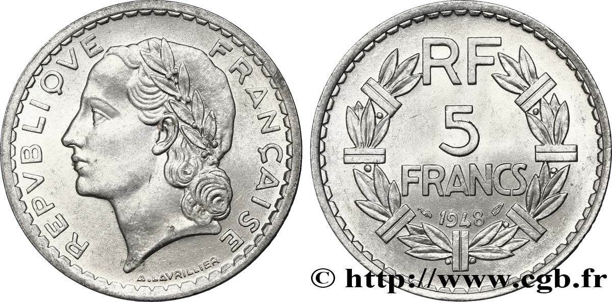 5 francs Lavrillier, aluminium 1948  F.339/13 SPL58 