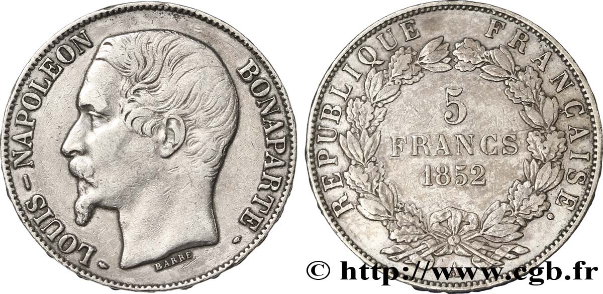 5 francs Louis-Napoléon, 1er type 1852 Paris F.329/1 BB48 