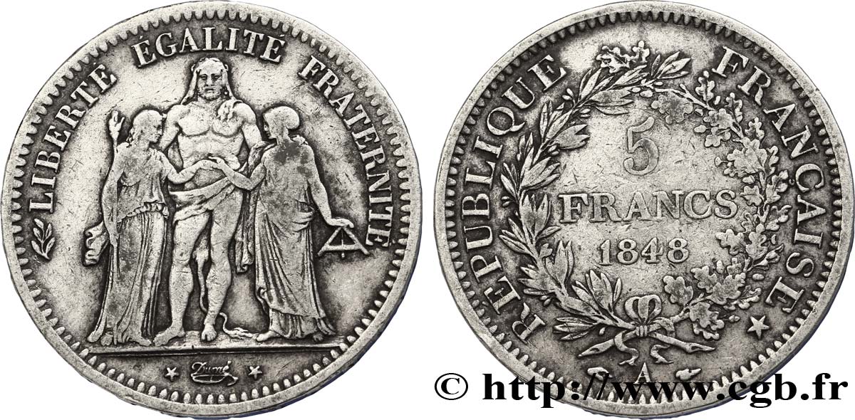 5 francs Hercule, IIe République 1848 Paris F.326/1 S25 