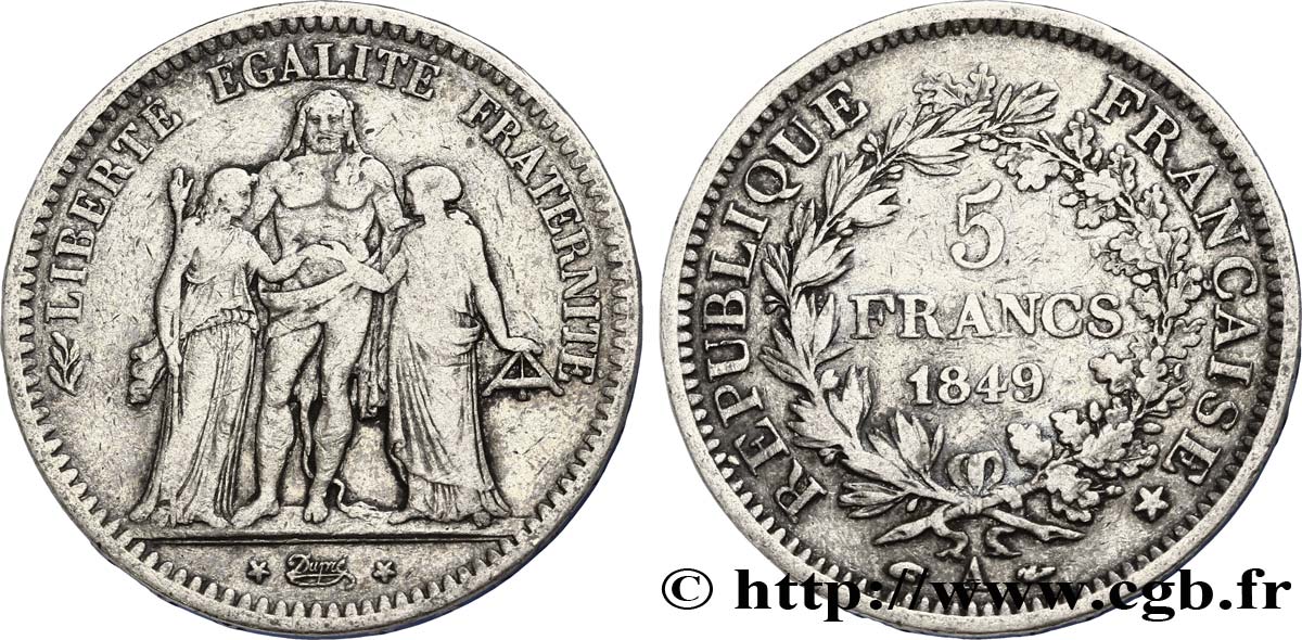 5 francs Hercule, IIe République 1849 Paris F.326/5 TB20 