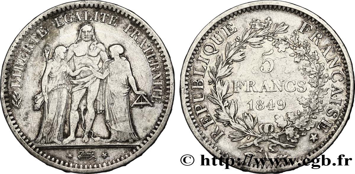 5 francs Hercule, IIe République 1849 Paris F.326/5 S20 