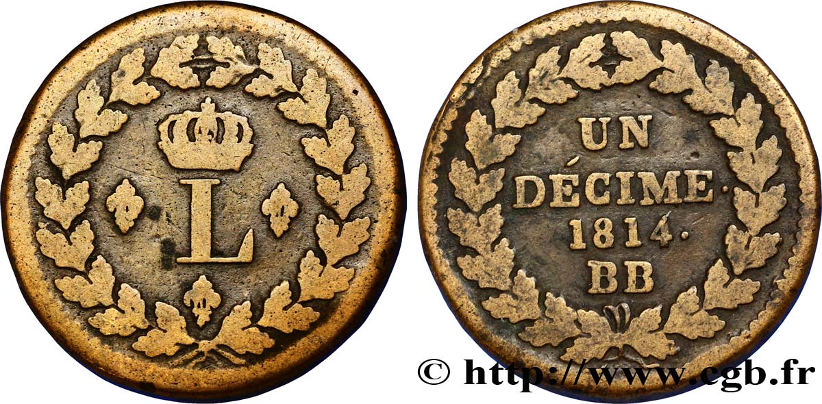 Un décime à l’L couronnée 1814 Strasbourg F.132/1 TB20 