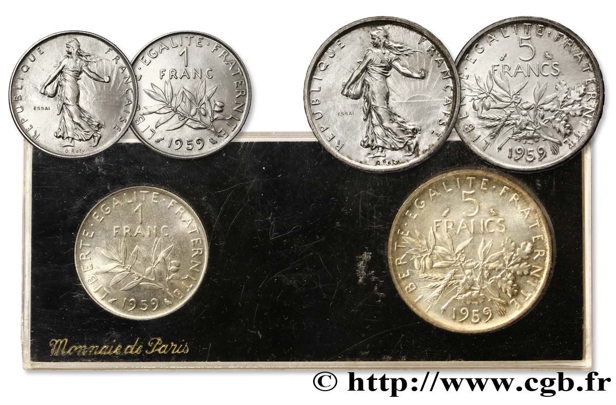 Boîte d essais de 5 francs et de 1 franc Semeuse 1959 Paris F.226/3 EBC62 