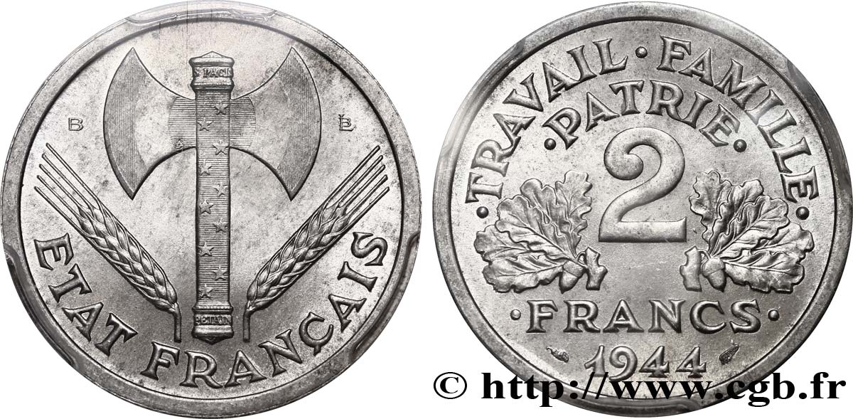2 francs Francisque 1944 Beaumont-Le-Roger F.270/5 MS63 