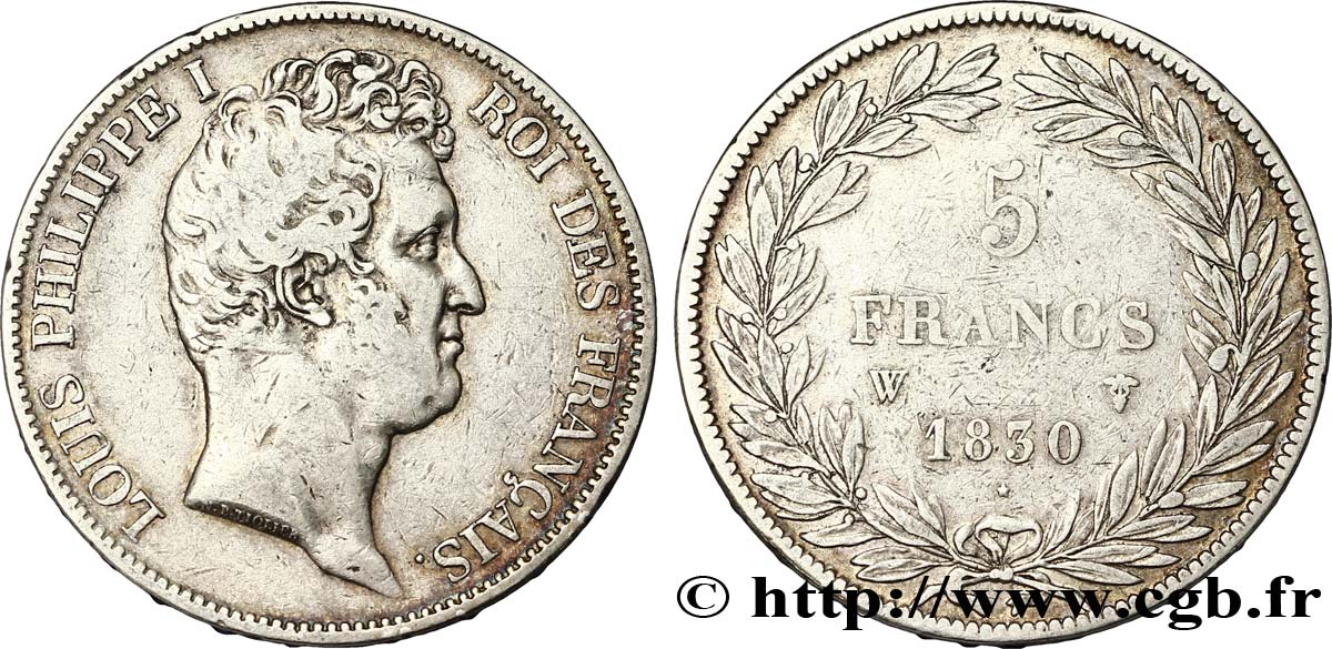 5 francs type Tiolier avec le I, tranche en creux 1830 Lille F.315/13 TB20 