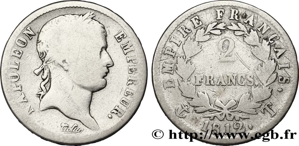 2 francs Napoléon Ier tête laurée, Empire français 1812 Nantes F.255/49 RC10 