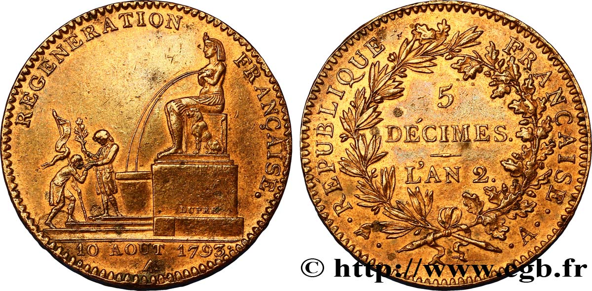 5 décimes, Régénération française 1793 Paris F.172A/1 SUP58 