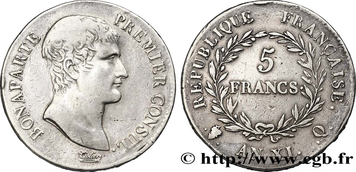 5 francs Bonaparte Premier Consul 1803 Perpignan F.301/7 BC30 